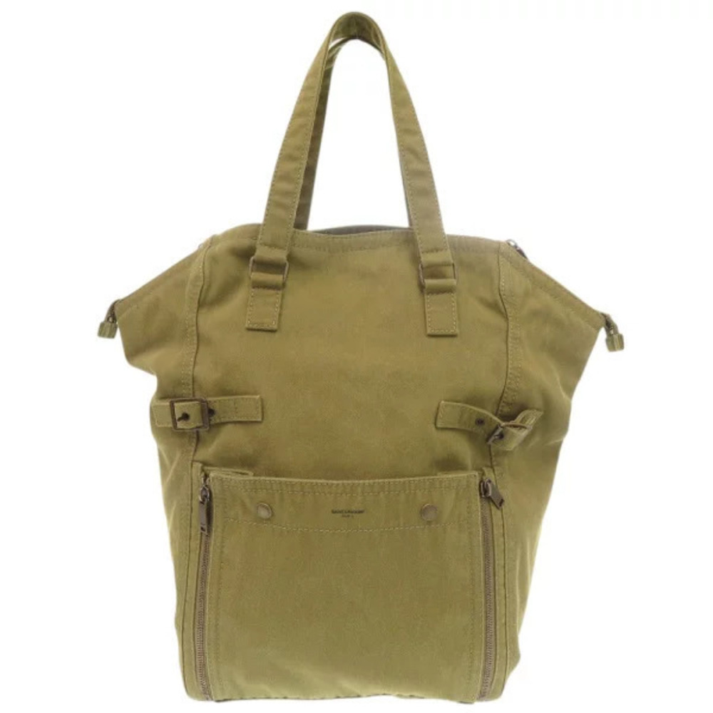 Saint Laurent Paris Downtown Canvas Khaki Green Tote Bag